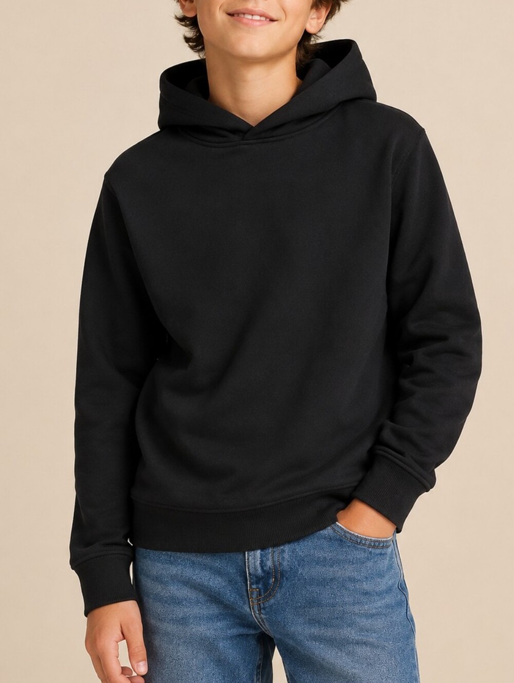 Kids Pullover Hoodie Black Youth Size 13 Classic Minimalist Gorpcore Basic Cozy